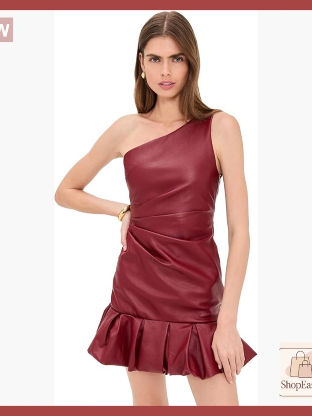 Faux Leather Mini Dress Chic Elegant Bubble Hem Casual Party Wear